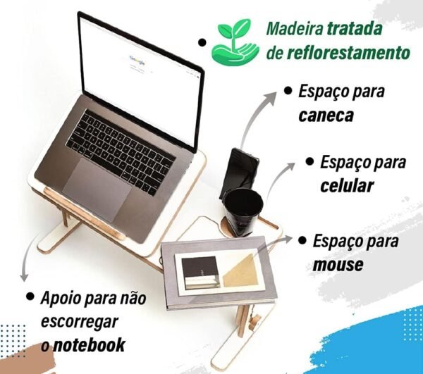 Mesinha Suporte Notebook Leitura Livreos Ajustável C/Apoio P/Mouse Cama Sofá Qualidade Premium