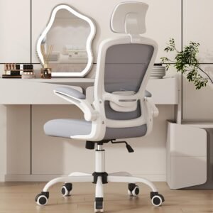 Mimoglad Cadeira de escritório, cadeira de mesa ergonômica com encosto alto e apoio de cabeça ajustável, cadeira de trabalho giratória com apoios de braço dobráveis para tocar violão