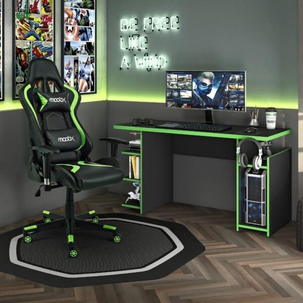 Moob Cadeira Gamer Reclinável Thunder Com Almofadas para Lombar e Pescoço Preto/Verde - Imagem 2