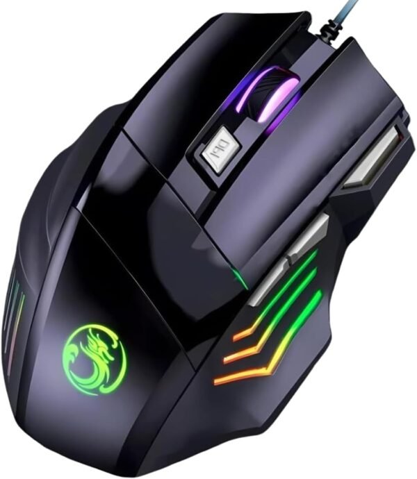 Mouse Gamer 3200 DPI de Alta Precisão Com 7 Botões Programáveis e Cabo Reforçado Sensor Gamer Super Veloz Para Jogos Trabalho Estudos, LED RGB Ergonômico Com Tecnologia Non Slip
