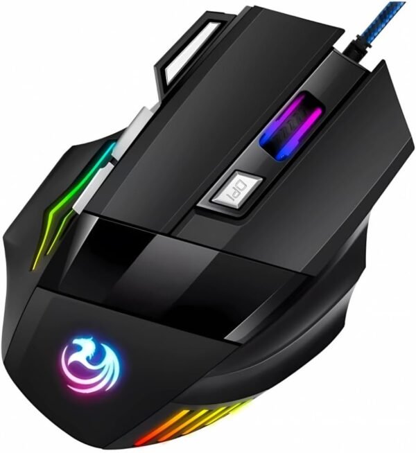 Mouse Gamer Anúbis 7 Botões 3200 DPI Ajustável LED RGB Alta Precisão e Velocidade Jogos Trabalho Estudos Cabo Reforçado Super Rápido Ergonômico Antideslizante Clique Duplo Premium - Preto