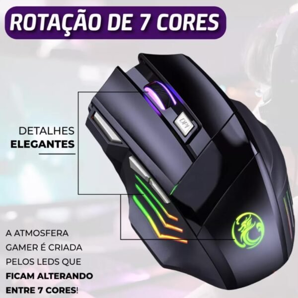 Mouse Gamer Anúbis 7 Botões 3200 DPI Ajustável LED RGB Alta Precisão e Velocidade Jogos Trabalho Estudos Cabo Reforçado Super Rápido Ergonômico Antideslizante Clique Duplo Premium - Preto - Imagem 2