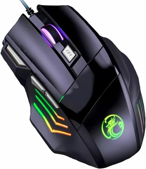 Mouse Gamer Dragon 7 Botões 10000 DPI Ajustável LED RGB Alta Precisão e Velocidade Jogos Trabalho Estudos Cabo Reforçado Super Rápido Ergonômico Antideslizante Clique Duplo Premium - Preto