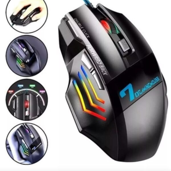 Mouse Gamer X7-7 Botões, Luzes LED RGB, 2400 DPI Ajustável Ergonômico e Alta Precisão | Ideal para Jogos, Trabalho e Estudos | Cabo Reforçado | Leve, Deslizante e Super Rápido com Iluminação Led.