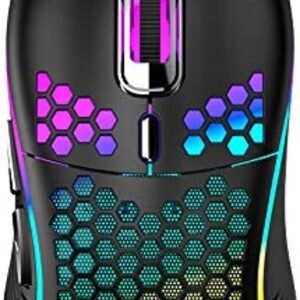 Mouse Honeycomb para jogos com fio com interruptor liga/desliga RGB, 7200 DPI ajustável, design ergonômico leve e sensor de alta precisão para jogadores de PC/Mac (preto)