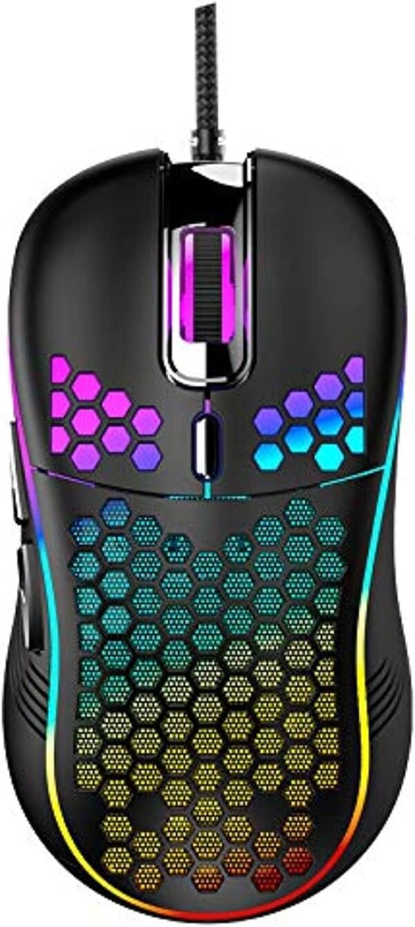 Mouse Honeycomb para jogos com fio com interruptor liga/desliga RGB, 7200 DPI ajustável, design ergonômico leve e sensor de alta precisão para jogadores de PC/Mac (preto)