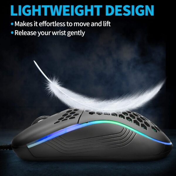 Mouse Honeycomb para jogos com fio com interruptor liga/desliga RGB, 7200 DPI ajustável, design ergonômico leve e sensor de alta precisão para jogadores de PC/Mac (preto) - Imagem 2