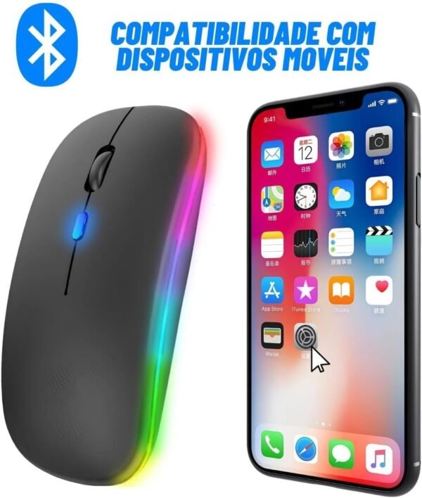 Mouse Óptico Sem Fio Recarregável Wireless Com Led RGB Colorido Ultrafino Ergonômico Usb 2.4 Ghz para Notebook Computador Pc Desktop TV Smart Premium [Marca Valuance] - Imagem 2