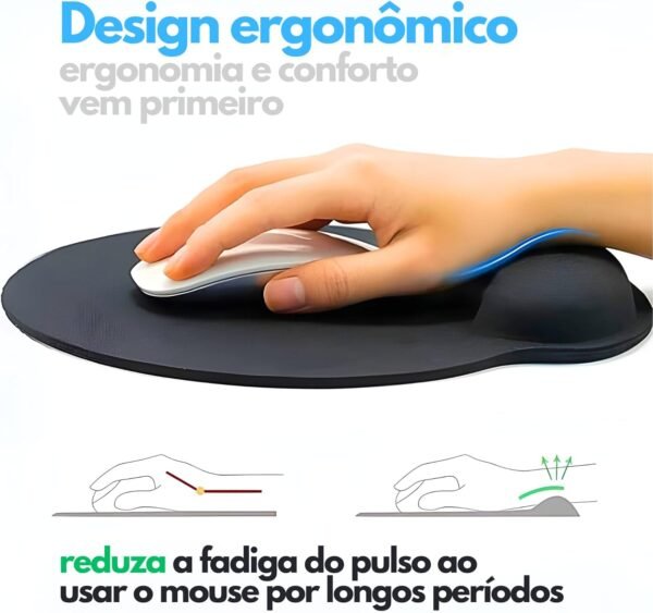 Mouse Pad com Apoio Ergonômico Premium, Antiderrapante, Descanso de Pulso em Gel, Conforto e Precisão - Complete Store® - Imagem 2