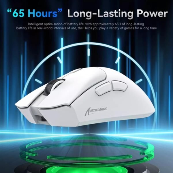 Mouse Sem Fio Gamer Attack Shark R1 18000dpi Paw3311 Tri Mode 1000hz, Pixart Paw3311 Ultraleve 3 Conexões (Branco) - Imagem 2