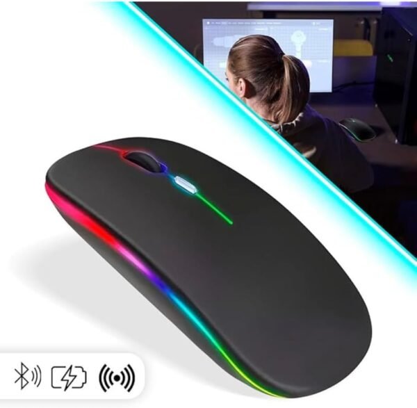 Mouse Sem Fio Recarregável Wireless Bluetooth Optico Led Rgb Colorido Ergonômico Usb 2.4 Ghz Notebook Computador Pc Desktop – Premium - Imagem 2