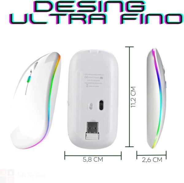 Mouse Sem Fio Recarregável com Led RGB, Design Ergonômico, Conexão Dual Bluetooth 5.0/USB 2.4GHz, DPI Ajustável, para Notebook, PC, Desktop, Laptop e TV Smart, Silencioso, Qualidade Premium (Branco) - Imagem 2
