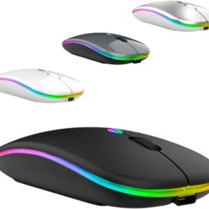 Mouse Sem Fio Wireless Recarregável Ergonômico Óptico LED RGB Colorido Bluetooth USB 2.4 Ghz 1600Dpi Notebook Computador Design Moderno Ultra Slim