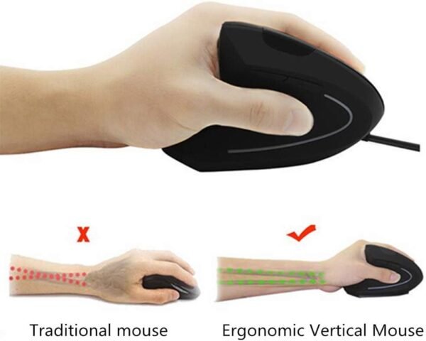 Mouse canhoto, mouse ergonômico vertical USB com fio 800/1200/1600 DPI óptico 6 botões mouse para jogos para PC laptop computador desktop Mac (mão esquerda) - Imagem 2