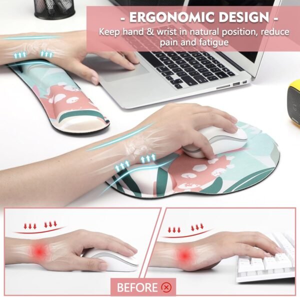 Mouse pad e descanso de pulso para teclado - descanso de pulso colorido para computador, mouse pad ergonômico e teclado, suporte de pulso de espuma de memória para digitação confortável - Imagem 2