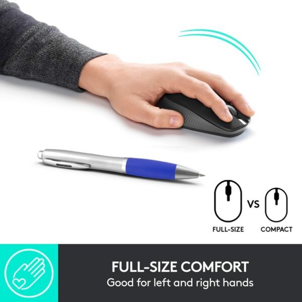 Mouse sem fio Logitech M190 com Design Ambidestro de Tamanho Padrão, Conexão USB e Pilha Inclusa - Cinza - Imagem 2