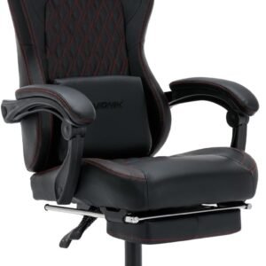 NIONIK Cadeira de jogos com apoio para os pés, cadeira ergonômica para jogos de computador, cadeiras de videogame lombar de massagem, cadeiras de jogos de escritório para adultos, cadeira gamer com