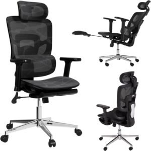 Novilla Cadeira de escritório ergonômica - encosto de cabeça ajustável e suporte lombar, apoio de braço 3D, apoio para os pés retrátil, cadeira de jogos de malha com encosto alto - preta