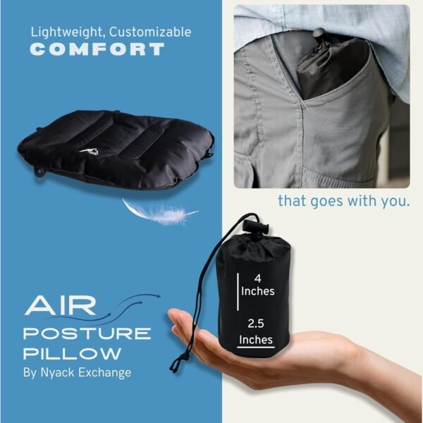 Nyack Exchange Almofada inflável portátil para viagem: avião, carro, cadeira de escritório | Almofada lombar inflável - Imagem 2