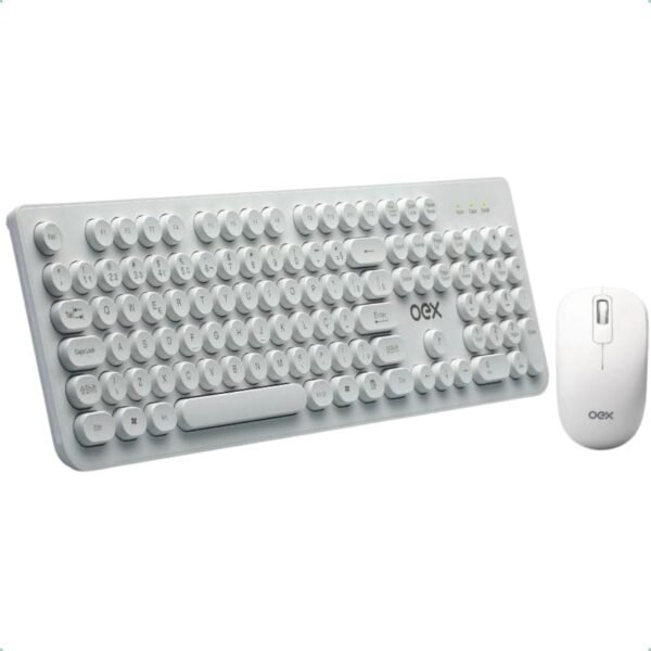 OEX Combo Pop+ Teclado e mouse sem fio 1600 Dpi TM410 - Teclas redondas - Branco