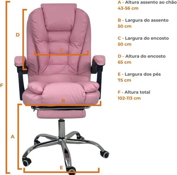 Oficial Webshop - Cadeira de Escritório Presidente Soft Ergonômica Apoio Para Pés Rosa - Imagem 2