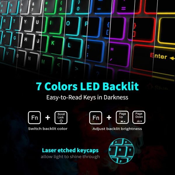 POWZAN Teclado e mouse sem fio retroiluminados, combo de mouse e teclado sem fio recarregável silencioso, mouse Jiggle, teclado USB sem fio de 2,4 G, tamanho completo para Apple iMac, MacBook, laptop - Imagem 2