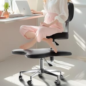 PYY Cadeiras TDAH para adultos – Cadeira de escritório com pernas cruzadas de meditação com rodas, cadeira ergonômica de agachamento e ajoelhar com suporte lombar para as costas altura ajustável para