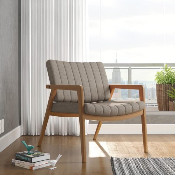 Poltrona Decorativa Estofada Confortável Sala Estar Escritório Recepção Quarto Uxuá no Linho (Cinza com Marrom) - Imagem 2