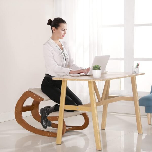Predawn Cadeira Ergonômica de Joelhos, Cadeira de Balanço para Postura Vertical, para Meditação em Casa ou Escritório, Almofada de Madeira e Linho, Alívio da Dor no Pescoço e nas Costas - Imagem 2