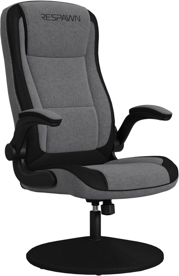RESPAWN Cadeira para jogos 800 – Balancim giratório com encosto alto, design ergonômico de piso para crianças e adultos, poltrona reclinável com apoios de braços – tecido cinza
