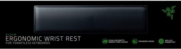 Razer Descanso de pulso ergonômico para teclados Tenkeyless: almofada de espuma viscoelástica de couro sintético de pelúcia - pés de borracha antiderrapantes