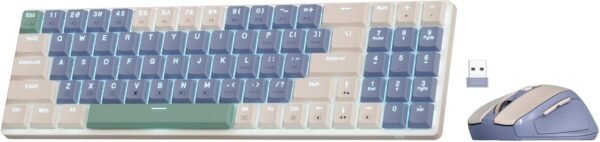 Redragon BS135 Wireless Keyboard and Mouse Combo, 75% 78 Keys 2.4Ghz Wireless Low-Profile Mechanical Keyboard w/Rechargeable Battery, Single Blue Blacklight, 2400 DPI Ergonomic Mouse (Lollipop Blue)