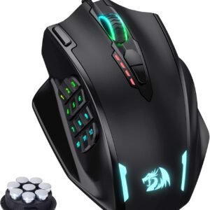 Redragon Mouse M908 Impact RGB LED MMO com botões laterais Mouse para jogos com fio óptico com 12.400DPI, alta precisão, 20 botões programáveis para mouse