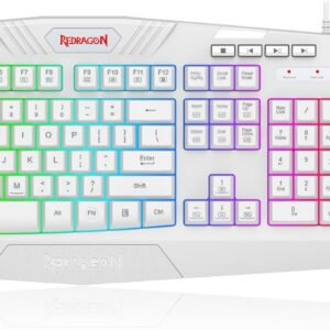 Redragon Teclado e mouse programáveis para jogos S101W-1 atualizados, teclado RGB retroiluminado com software, teclas de gravação macro independentes, conjunto de valor, branco