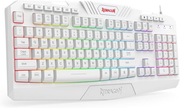 Redragon Teclado e mouse programáveis para jogos S101W-1 atualizados, teclado RGB retroiluminado com software, teclas de gravação macro independentes, conjunto de valor, branco - Imagem 2