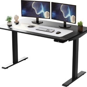 Rise UP Mesa de pé elétrica de motor duplo 152 x 76 cm, mesa de bambu preto, ergonômica, ajustável, altura, sentar, levantar, escritório, mesa, mesa, mesa, motorizado, movido a mobília moderna, pequena
