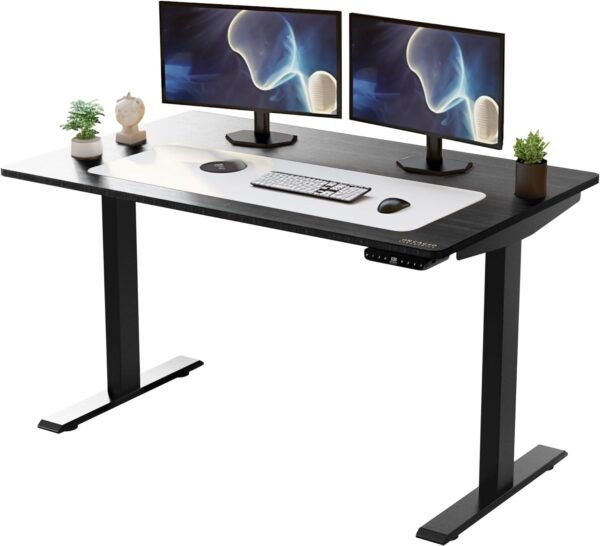Rise UP Mesa de pé elétrica de motor duplo 152 x 76 cm, mesa de bambu preto, ergonômica, ajustável, altura, sentar, levantar, escritório, mesa, mesa, mesa, motorizado, movido a mobília moderna, pequena