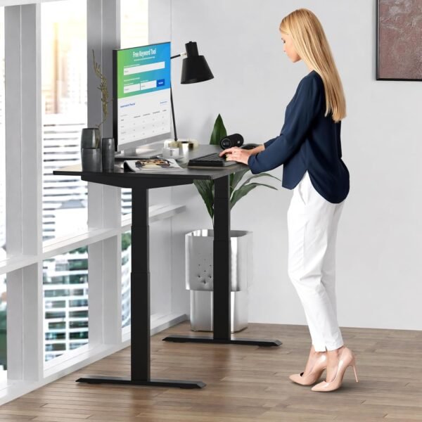 Rise UP Mesa de pé elétrica de motor duplo 152 x 76 cm, mesa de bambu preto, ergonômica, ajustável, altura, sentar, levantar, escritório, mesa, mesa, mesa, motorizado, movido a mobília moderna, pequena - Imagem 2