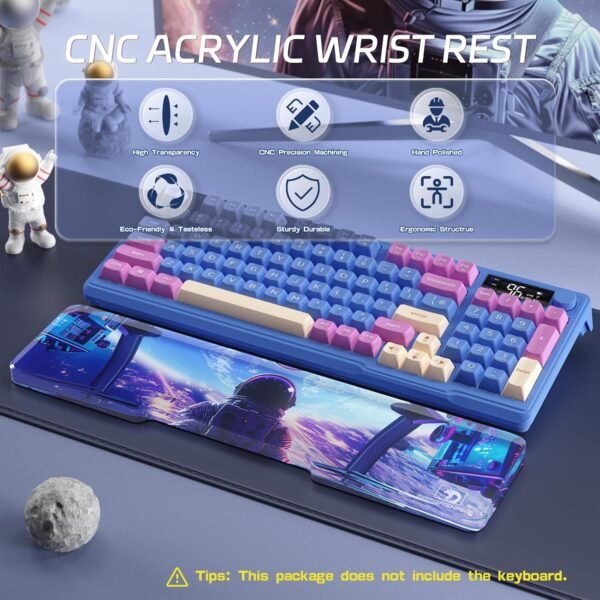 SELORSS Astronaut Descanso de pulso de teclado de acrílico, 68 teclas, teclado mecânico, apoio ergonômico para as mãos, para teclado de computador, escritório e casa - Imagem 2