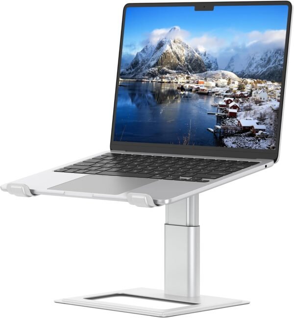 SOUNDANCE Suporte de laptop ajustável para mesa, suporte de computador, suporte ergonômico para laptop compatível com notebook de 10 a 17,3 polegadas, alumínio prata