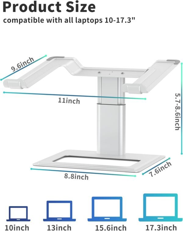 SOUNDANCE Suporte de laptop ajustável para mesa, suporte de computador, suporte ergonômico para laptop compatível com notebook de 10 a 17,3 polegadas, alumínio prata - Imagem 2