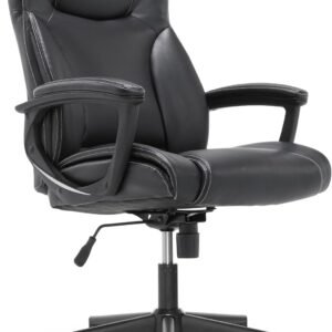 Serta Cadeira executiva de escritório com encosto alto com suporte lombar ergonômico e giratório, design amigável para jogos, couro colado, preto