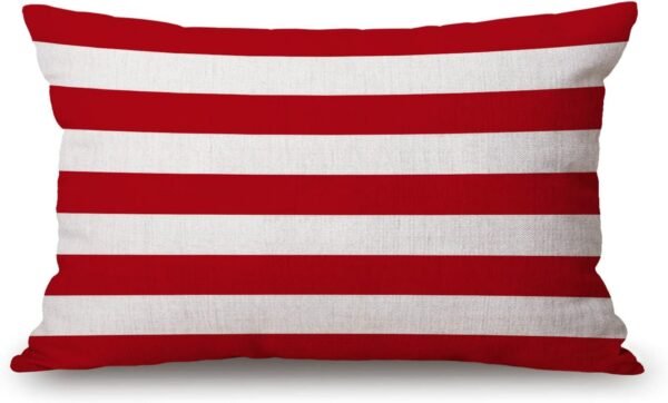 Solekla Capa de almofada de linho de algodão com listras vermelhas, cintura lombar, capa de almofada decorativa para escritório em casa, retangular, 30,5 x 50,8 cm