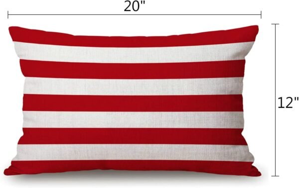 Solekla Capa de almofada de linho de algodão com listras vermelhas, cintura lombar, capa de almofada decorativa para escritório em casa, retangular, 30,5 x 50,8 cm - Imagem 2