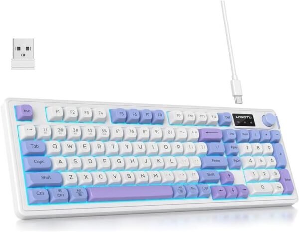 Splplus Teclado Gamer Mecânico 3 Modos (Bluetooth/2.4G/Cabo) com RGB, Design Ergonômico, Teclas Cratera, 889g Leve - para Jogos e Escritório