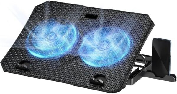 Suporte Ajustável para Notebook com 2 Cooler Silencioso, Base Gamer, Inclinação Ajustável, Resistente, Com suporte para Celular, DELTA