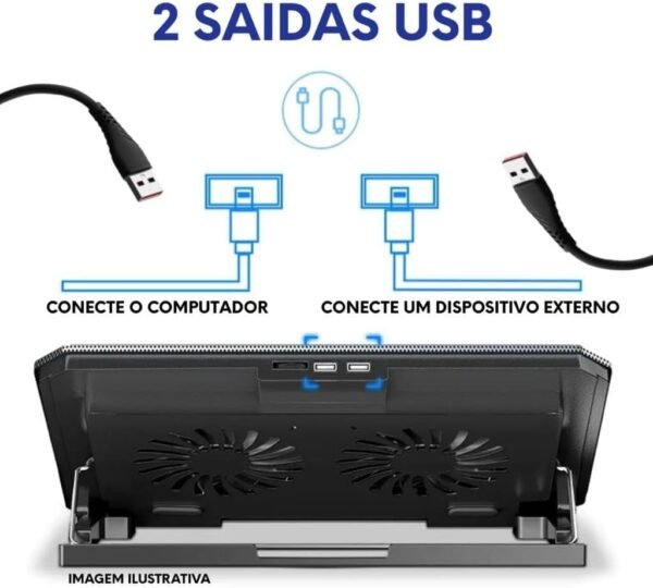 Suporte Ajustável para Notebook com 2 Cooler Silencioso, Base Gamer, Inclinação Ajustável, Resistente, Com suporte para Celular, DELTA - Imagem 2