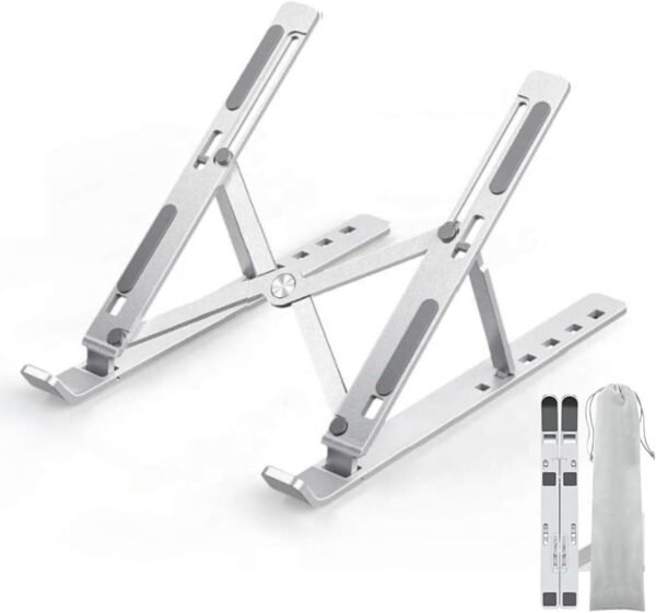 Suporte Ajustável para Notebook com 6 Ângulos de Ajuste, Base para Laptop em Alumínio Resistente, Ergonômico, com Altura Regulável, Portátil, Compatível com Tablets e Livros (Prata)