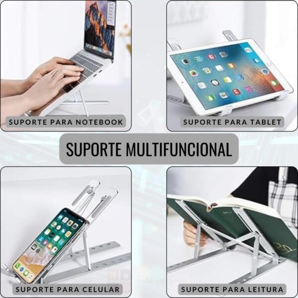 Suporte Ajustável para Notebook com 6 Ângulos de Ajuste, Base para Laptop em Alumínio Resistente, Ergonômico, com Altura Regulável, Portátil, Compatível com Tablets e Livros (Prata) - Imagem 2