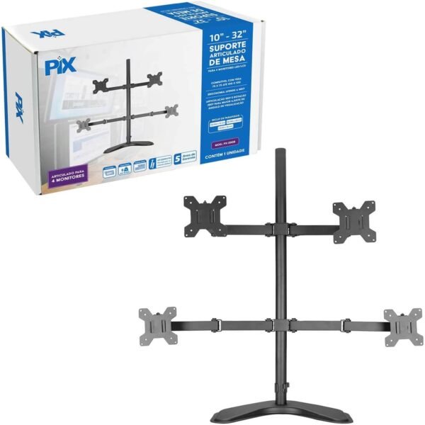 Suporte Articulado Com Base Para 4 Monitores De Mesa 10 Até 32"